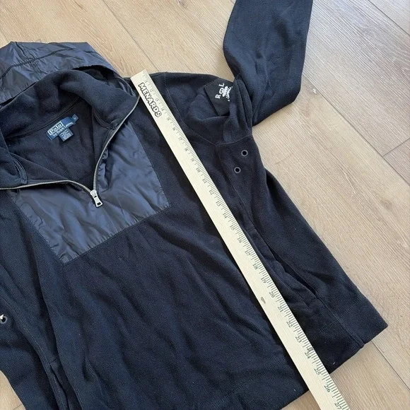 Vintage Polo Ralph Lauren Mens Half Zip Hooded Jacket Black Long Sleeve Sz Large - Picture 5 of 7